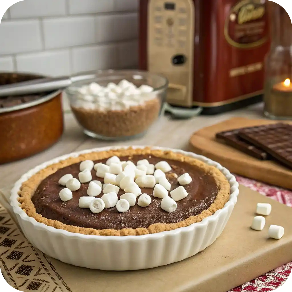 Rock Bottom Pie: A No-Bake Classic with Endless Comfort 2 Classic Rock Bottom Pie with chocolate filling and mini marshmallows on top