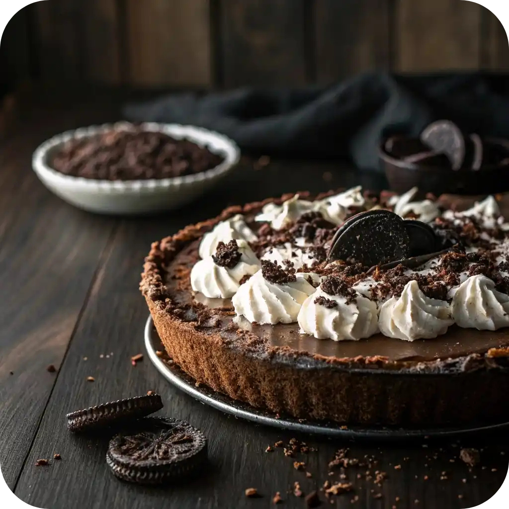 Rock Bottom Pie: A No-Bake Classic with Endless Comfort 4 Oreo Rock Bottom Pie with fudge crust, whipped cream, and crushed cookies on top