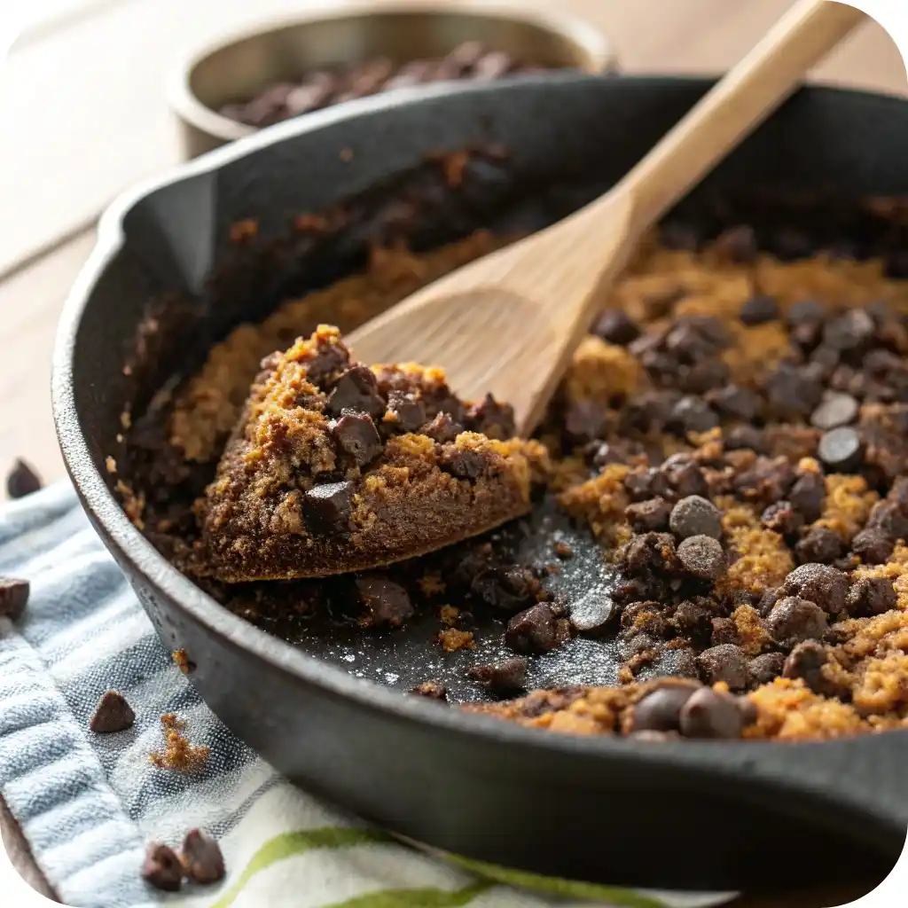 Brownie Scrambled Cookie Morsels: A Fudgy No-Bake Treat That Feels Like Home 3 Scrambling brownie cookie mix in skillet