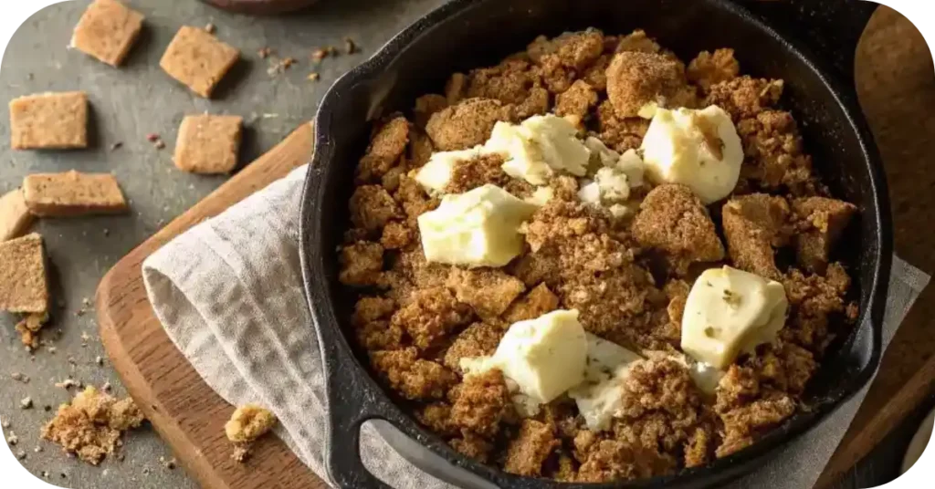 Biscoff Scrambled Cookie Morsels: A Cozy No-Bake Dessert Everyone Will Love 1 Grandma’s skillet with warm Biscoff cookie scramble and butter chunks
