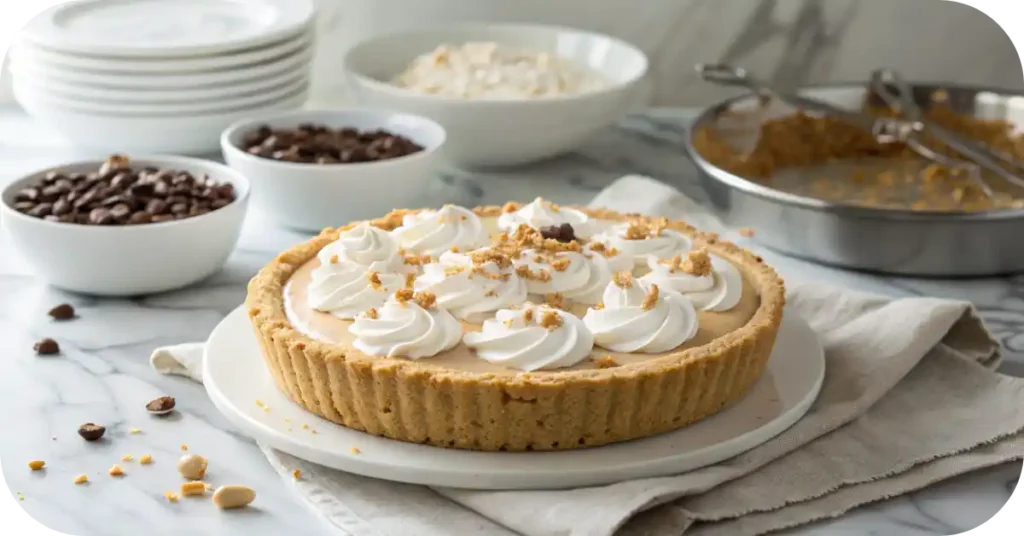 Peanut Butter Rock Bottom Pie – Easy, Creamy, and Nostalgic No-Bake Recipe 1 Creamy Peanut Butter Rock Bottom Pie topped with whipped cream swirls and crushed peanuts